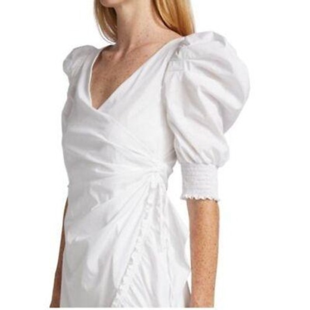 Cinq‎ A Sept Kacy Ruffle Wrap Dress Puff Sleeve Est Sz 4 White - Picture 13 of 13